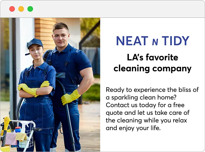 Landing page for website that offers cleaning services in Los Angeles